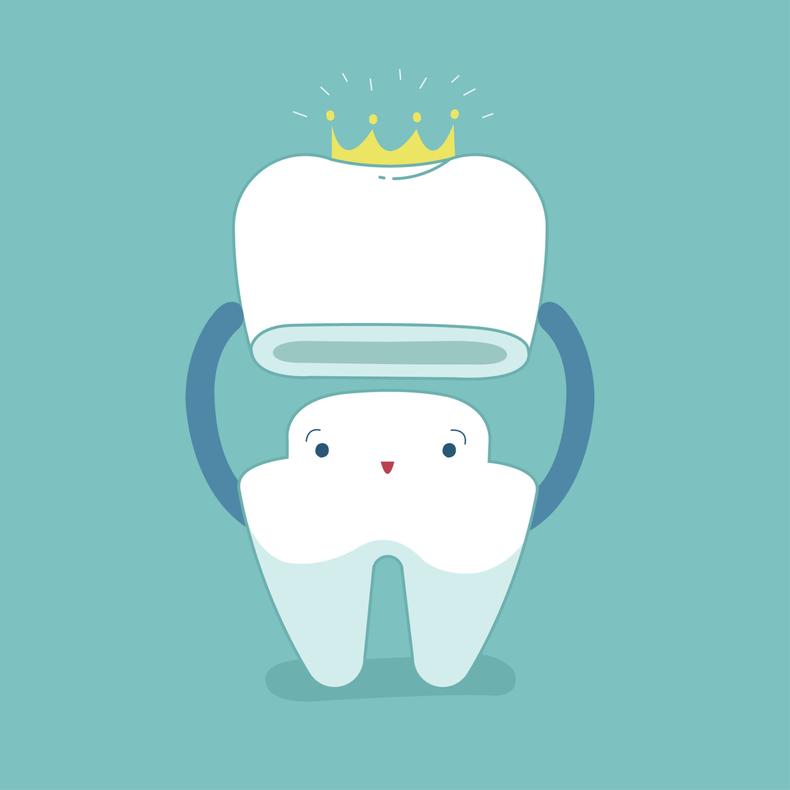 Illustration of a smiling tooth with a crown above it, depicting dental health and crowned or cap-covered teeth, courtesy of an affordable Dallas dentist.